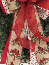Cardinals & Red Berries Christmas Bow - Emerald's Avenue