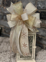 Champagne & Ivory Christmas Lantern Bow - Emerald's Avenue