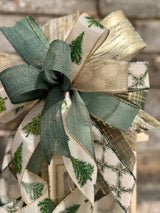 Green & Gold Christmas Trees Lantern Bow - Emerald's Avenue