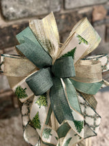 Green & Gold Christmas Trees Lantern Bow - Emerald's Avenue