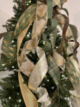 Green & Gold Trees & Reindeer Christmas Tree Topper Bow - Emerald's Avenue