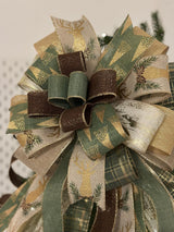 Green & Gold Trees & Reindeer Christmas Tree Topper Bow - Emerald's Avenue