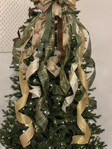 Green & Gold Trees & Reindeer Christmas Tree Topper Bow - Emerald's Avenue