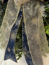Navy Blue & Gold Snowflakes Christmas Bow - Emerald's Avenue