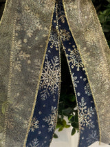 Navy Blue & Gold Snowflakes Christmas Bow - Emerald's Avenue