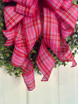 Pink Plaid Valentine's Day Bow - Emerald's Avenue