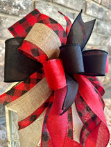 Red & Black Plaid Christmas Lantern Bow - Emerald's Avenue
