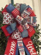 Red, White & Blue Crawfish Themed Spring Bow - Emerald's Avenue