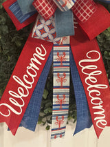 Red, White & Blue Crawfish Themed Spring Bow - Emerald's Avenue