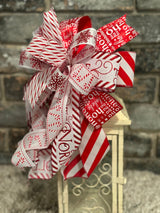 Red & White Candy Canes Christmas Lantern Bow - Emerald's Avenue