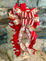 Red & White Gingerbread & Candy Canes Christmas Lantern Bow - Emerald's Avenue
