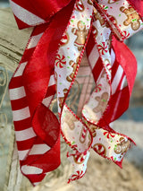 Red & White Gingerbread & Candy Canes Christmas Lantern Bow - Emerald's Avenue