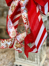 Red & White Gingerbread & Candy Canes Christmas Lantern Bow - Emerald's Avenue