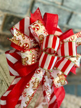 Red & White Gingerbread & Candy Canes Christmas Lantern Bow - Emerald's Avenue