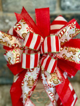 Red & White Gingerbread & Candy Canes Christmas Lantern Bow - Emerald's Avenue