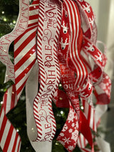 Red & White North Pole Christmas Tree Topper Bow - Emerald's Avenue