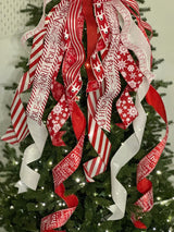 Red & White North Pole Christmas Tree Topper Bow - Emerald's Avenue