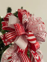 Red & White North Pole Christmas Tree Topper Bow - Emerald's Avenue