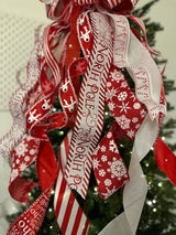 Red & White North Pole Christmas Tree Topper Bow - Emerald's Avenue