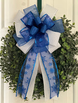 Royal Blue & White Christmas Bow - Emerald's Avenue