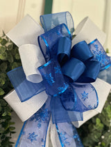 Royal Blue & White Christmas Bow - Emerald's Avenue
