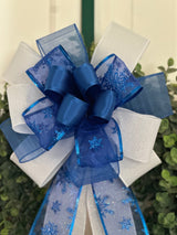 Royal Blue & White Christmas Bow - Emerald's Avenue