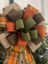 Rust Orange, Marigold, Olive Green & Brown Fall Bow - Emerald's Avenue