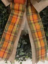Rust Orange, Marigold, Olive Green & Brown Fall Bow - Emerald's Avenue