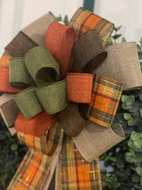 Rust Orange, Marigold, Olive Green & Brown Fall Bow - Emerald's Avenue