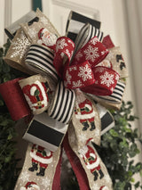Traditional Santa Claus & Snowflakes Christmas Bow - Emerald's Avenue