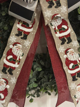 Traditional Santa Claus & Snowflakes Christmas Bow - Emerald's Avenue
