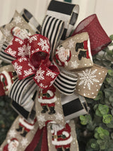 Traditional Santa Claus & Snowflakes Christmas Bow - Emerald's Avenue