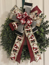 Traditional Santa Claus & Snowflakes Christmas Bow - Emerald's Avenue