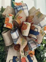 Vintage Trucks & Falling Leaves Bow - Emerald's Avenue