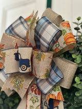 Vintage Trucks & Falling Leaves Bow - Emerald's Avenue