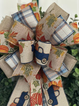 Vintage Trucks & Falling Leaves Bow - Emerald's Avenue