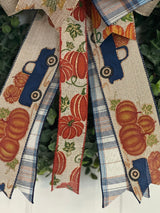 Vintage Trucks & Falling Leaves Bow - Emerald's Avenue