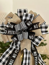 Black Buffalo Plaid No Peeking Christmas Tree Topper Bow - Emerald's Avenue