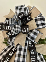 Black Buffalo Plaid No Peeking Christmas Tree Topper Bow - Emerald's Avenue