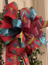 Blue, Pink & Green Candy Land Christmas Bow - Emerald's Avenue