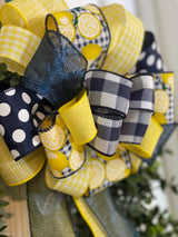 Blue & Yellow Lemon Themed Spring & Summer Bow - Emerald's Avenue