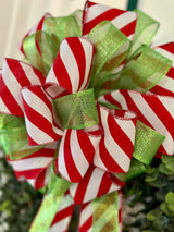 Candy Cane Stripes & Transparent Green Christmas Bow - Emerald's Avenue