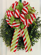Candy Cane Stripes & Transparent Green Christmas Bow - Emerald's Avenue