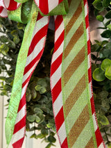 Candy Cane Stripes & Transparent Green Christmas Bow - Emerald's Avenue
