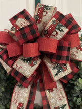 Farmhouse Buffalo Plaid Christmas Bow w/ Vintage Trucks - Emerald's Avenue