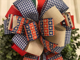 Red, Beige & Blue, Lots of Stars for You Bow - Emerald's Avenue