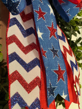 Red, White & Blue Stars & Chevron Stripes Bow - Emerald's Avenue