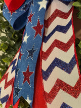 Red, White & Blue Stars & Chevron Stripes Bow - Emerald's Avenue