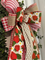 Red & White Farmhouse Strawberries Bow - Emerald's Avenue