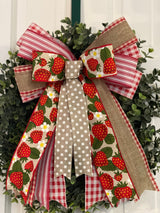 Red & White Farmhouse Strawberries Bow - Emerald's Avenue